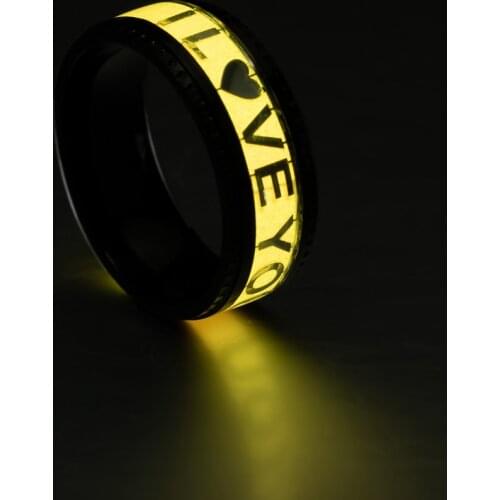 Fashion Luminous Black Love Letter Rings For Men Couple Glow in Dark Fashion Man Fluorescent Glowing Rings Women Jewelry Size 13
