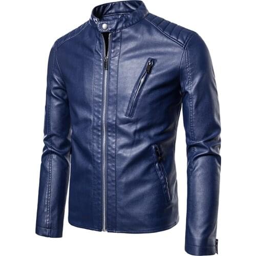 New Brand Men Motorcycle Biker Leather Jacket Fashion Slim Fit Handsome Coat Zipper Men Faux Leather Coat chaqueta cuero hombre