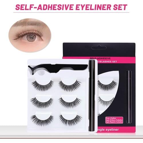 3 Pair Eyelashes Set No Glue Easy To Wear Natural Long 3D Eye Lashes Sticky Eyeliner Mascara Set Self-adhesive Eyelash Extension