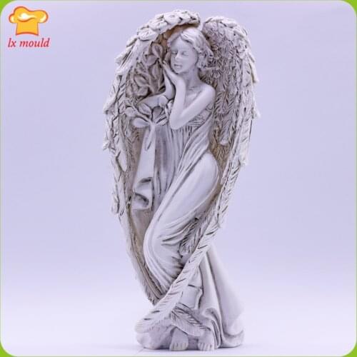 2021 New Creative Redemption Angel Silicone Molds Sculpture Concrete Mold Plaster Resin Candle Moulds 3D Angel & Wings