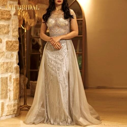 New Silver And Gem Floor Mopping Long Evening Dress Elegant And Noble Tulle Beaded Perspective Formal Party Banquet Dress