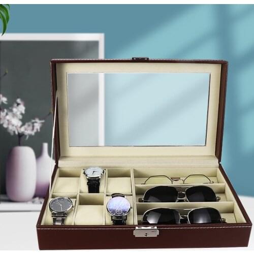 NEW 9 Grids Watch box Leather Glass Box glasses Case Storage Organizer Box Luxury Jewelry Display Multifunctio Box Watch Black