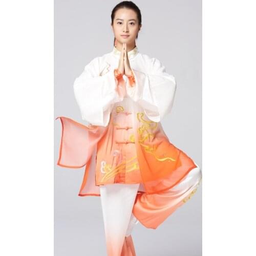 Ombre Tai Chi Uniform Martial Arts Clothes Embroidery Performance Costumes Chinese Folk Morning Sportswear Kung Fu Outfit TA2048