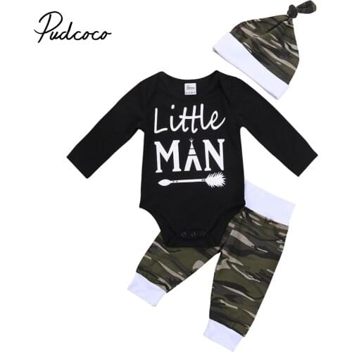 Newborn Infant Kids Baby Boy Autumn Clothes Camo Tops Long Sleeve Romper Pants Hat Outfits Set New
