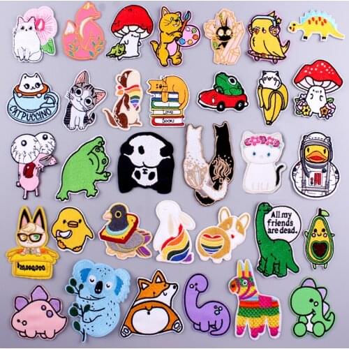 Cartoon Animal Patch Iron On Patches For Clothes Frog/Panda Patch Embroidery Patches For Clothing Stripe Sticker On Clothes DIY