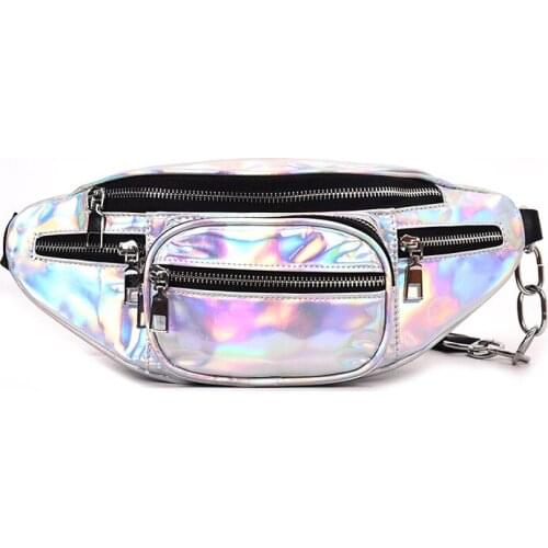 2018 Holographic Fanny Pack Women Laser Bum Bag Travel Beach Shiny Belt Bag Fashion Womens Waist Bags Hologram Travel Hip Bag