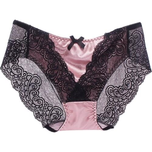 Lace Patchwork Panties Women Sexy Sheer Mesh Cotton Underwear Underpants Low Waist Breathable High Quality Briefs Женские Трусы