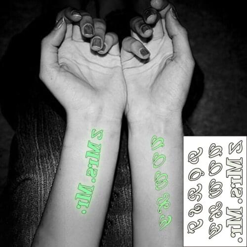 Waterproof Temporary Luminous Tattoo Sticker Word Mr Mrs Letter of The Alphabet Flash Tatoo Fake Tatto for Kids Women Men