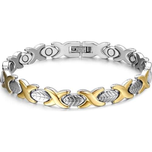 X Design Womens Health Care Bracelet Bangle Magnetic Hand Chain Stainless Steel Gold-color Jewelry