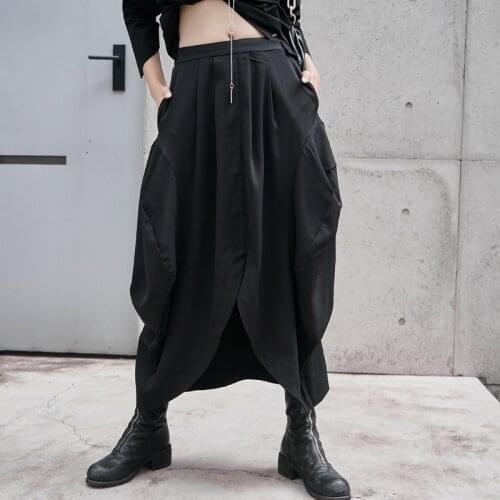 Womens fashion hem split irregular skirt 2021 autumn new design sense large size long A-line skirt