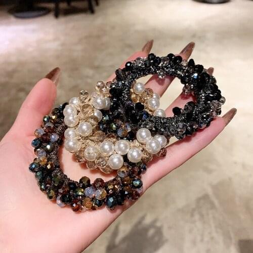 Women Fashion Pearl Crystal Hair Tie Girl Rubber Band Ball Hair Accessories