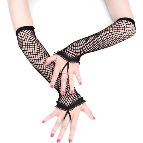 Lady Dance Wedding Costume Lace Fingerless Mesh Fishnet Gloves Female Sexy Gloves Visual Seduction Thin Long Gloves Adult Games