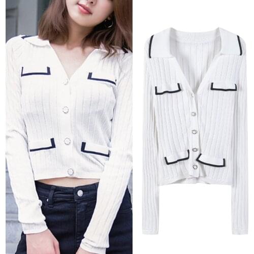 2021 Fashion Women Sweater Cardigans Spring Autumn Knit Crop Tops Sexy Deep V-Neck Sheath Slim Long Sleeve Jersey Harajuku ins