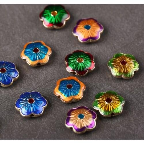 5/10Pcs 14mm Enamel Flower Spacer Beads Dripping Oil Metal Beads Jewelry Making Accessories Handmade For DIY Bracelets Necklace