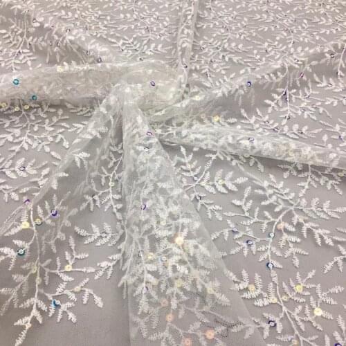 5yards/pc) wholesales price white French net lace embroidered African tulle lace fabric with sequins for party dress FSS336