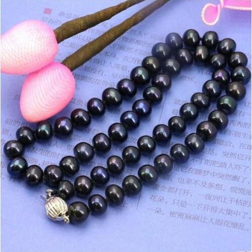 8-9mm Black freshwater pearl necklace 18 inch DIY women hot sale jewelry making