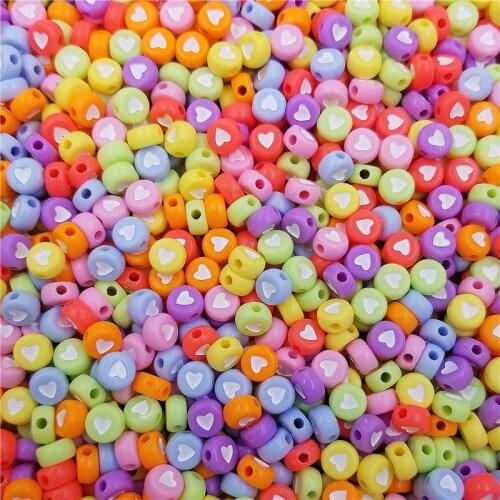 50Pcs 7mm Candy Color White Heart Shape Acrylic Oval Shape Loose Beads Jewelry Making Wholesale Necklace Bracelet Pendant