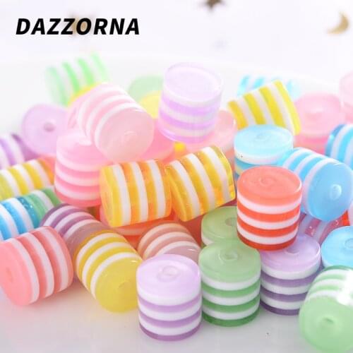Resin Beads Multicolor Striped Cylindrical Loose Beads for Diy Handmade Bead Making Jewelry Bracelet Necklace Accessories