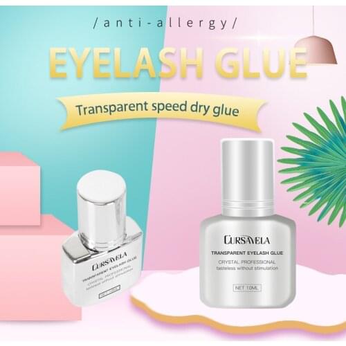CURSAVELA Eyelash Extension Glue Makeup Transparent Glue Quick Dry Strong 10ml Eyelashes Adhesive Long Lasting Fastest Low Odor