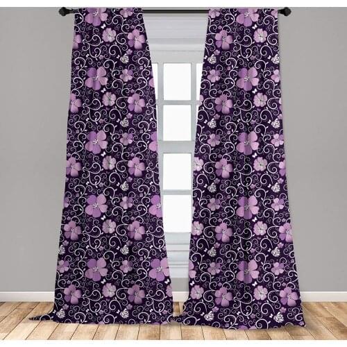 Floral Curtains Butterfly Silhouettes with Plant Flowered Swirls Curves Window Treatments for Living Room Bedroom Decor
