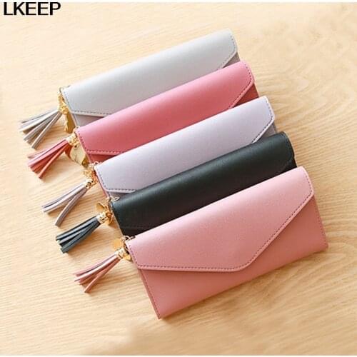 Long Fashion Women Wallets heart-shaped Pendant Tassel Clutch Portable Multifunction Women Coin Purses Holders Wallet