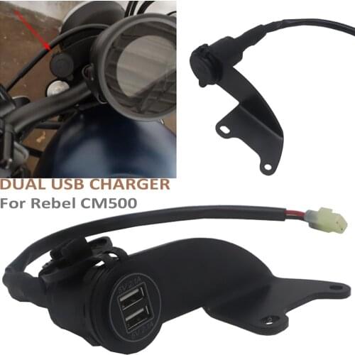 For Honda Rebel CM500 CM 500 Double USB Port W/ LED Light Motorcycle Dual USB Charger Cigarette Lighter Adapter Phone Charger