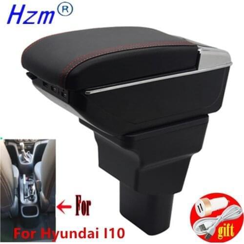 For Hyundai I10 Armrest Box Styling Dcoration Accessories Armrest Center Storage Box With USB LED light Dual Layer Large Space