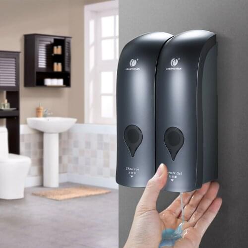 CHUANGDIAN Wall Mounted Manual Soap Dispenser 300ml*2 Double-Head Shower Gel Liquid Dispenser for Hotel Home Bathroom