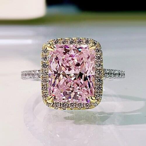 Luxury Real 925 Sterling Silver Sparkling Yellow Pink High Carbon Diamond Wedding Rings For Women Engagement Party Fine Jewelry