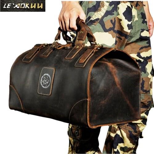 Quality Crazy Horse Leather Male Larger Capacity Retro Design Handbag Duffle Luggage Bag Fashion Travel Suitcase Tote Bag 8151