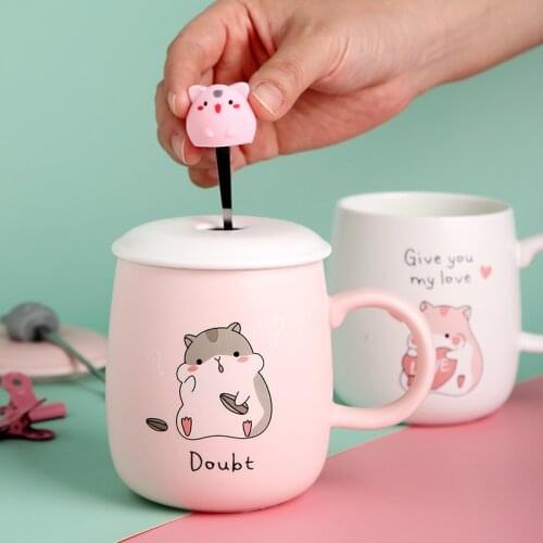 30ML Creative Cute Mouse Ceramic Mugs with Lid and Spoon Milk Breakfast Mug Ladies Oatmeal Cup Childrens Breakfast Cups