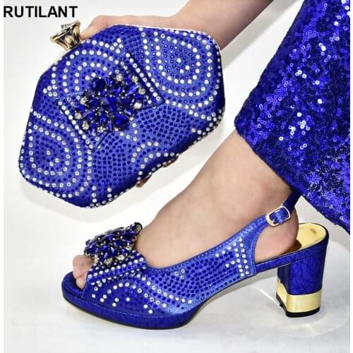 Italian Shoes with Matching Bags for Wedding Italy Nigerian Wedding Shoes and Bag Set Decorated with Rhinestone Wedding Shoe