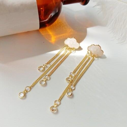 Creative Cloud Tassel Chain Crystal Zircon Earrings Korean Fashion Gold Stud Earrings Accessories Cute Girl Jewelry Gift