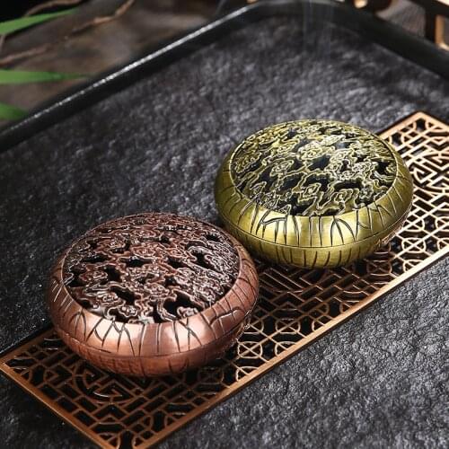 Retro Incense Burner Round Incense Base Holder Traditional Chinese Design Hand Carved Carving Censer Ornaments Home Decor