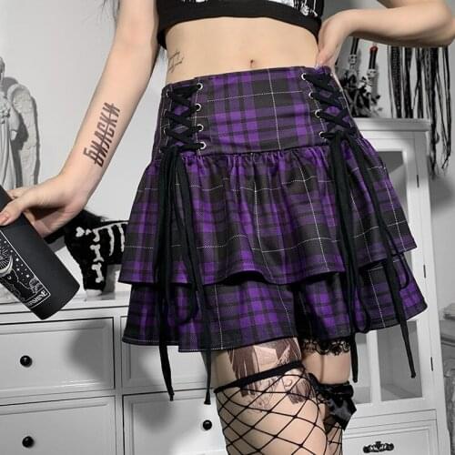 Summer Harajuku Hot Girl Violet Bandage Pleated Skirt Streetwear Fashion Gothic Punk High Waist Mini Skirt