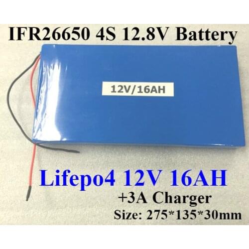Lifepo4 12V 16AH battery 12.8V 16AH IFR 26650 battery pack +3A Charger for replacement 240W Xenon fishing Solar street LED lamp