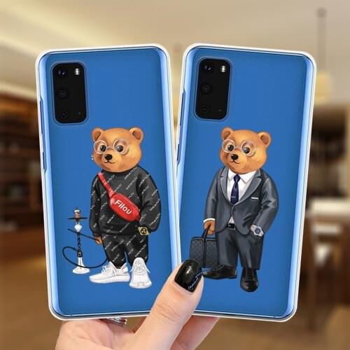 Cute Bear Fashion Brand Phone Case For Samsung S20 FE S9 S10 S21 Plus Note 20 Ultra 10 Pro S10E Transparent Soft Silicone Cover
