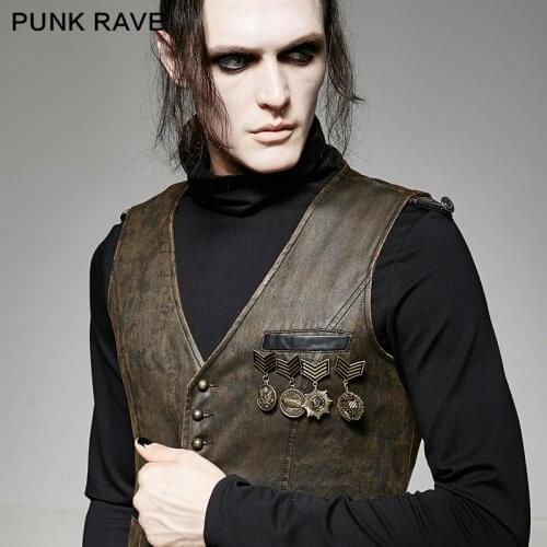 PUNKRAVE Mens Military Uniform Medal Steampunk Antique Brass Metal Representative Medal Accessory