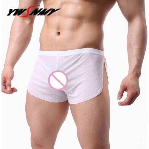 Men Underwear Summer Breathable Lce Silk Full Transparent Boxer Shorts Seamless Sexy Cueca Shorts Temptation Thin section Boxer