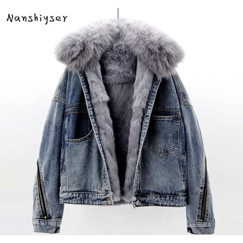 High Quality Removable Fox Fur Collar Rabbit Fur Liner Irregular Zipper Design Womens Winter Thick Warm Parka Cotton Outerwear