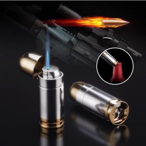 Portable Bullet-shaped Cool Small Lighter Windproof Metal New Strange Butane Personality Lighter Smoking Set Mini Smoking Tool
