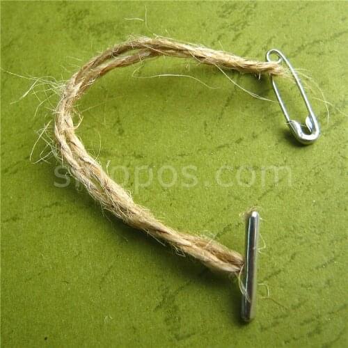 Premade Hemp Cord With T-barb & Safety Pin, price hang tag string barbed twine seal jean vintage flax snap loop lock jute rope