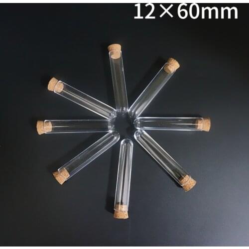 50pcs 100pcs 200pcs 500pcs 12x60mm Transparent Plastic Test Tube with Cork Like Glass Stopper Wedding favours Vial