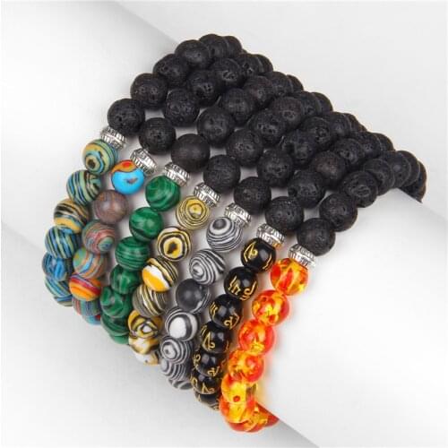 Multicolor Malachites Bracelets For Women Men Motto Ambers Gemstone Lava Bracelet Yoga Meditation Two-color Fashion Jewelry Gift