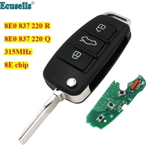 Folding flip Remote Key Keyless Entry 3 Buttons 315MHz with 8E Chip for Audi A6L A4 S4 Avant Cabrio 8E0 837 220Q 8E0 837 220R