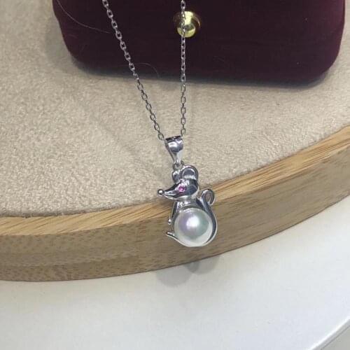 Mouse Style 925 Silver Pendant Setting Mounting Pendant Findings for Oyster Akoya Edison Pearls Corals Jade Stones Beads