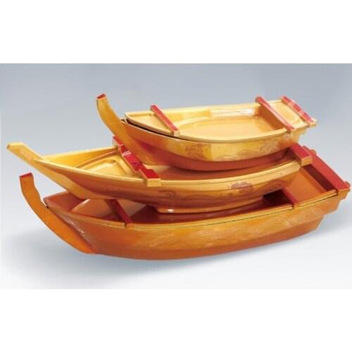 Japanese dragon boat sushi plate dry ice cooking boat ABS plastic salmon sashimi dish seafood and radish raw fish plate