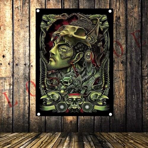 Tattoo Rock Band Poster Banners Bar Cafe Hotel Decoration Hanging Art Waterproof Cloth Polyester Fabric Flags Theme Painting