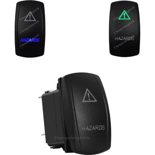 3 Pin SPST On Off Rocker Switch - HAZARDS - Car Boat Marine Up Green & Down Blue Led Toggle Switch for Carling Narva