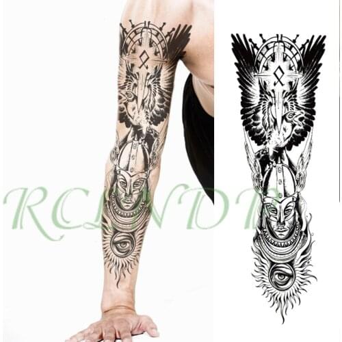 Waterproof Temporary Tattoo Sticker Eagle helmet mask warrior sword cross full arm fake tatto flash tatoo sleeve for men women